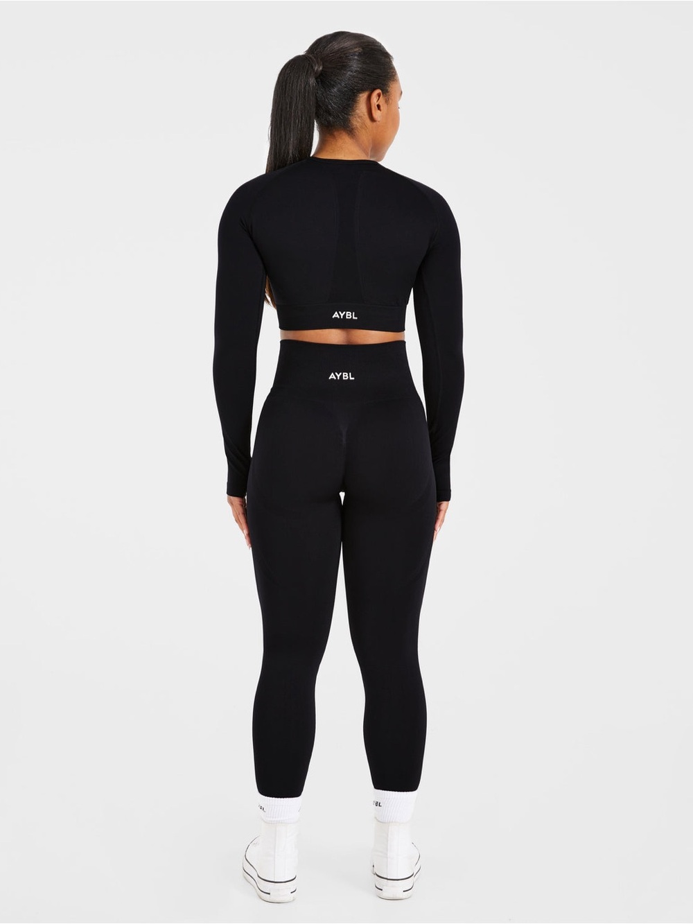 ABYL Seamless Long Sleeve Crop Top Size XS Black Thumbholes Gym Workout Active